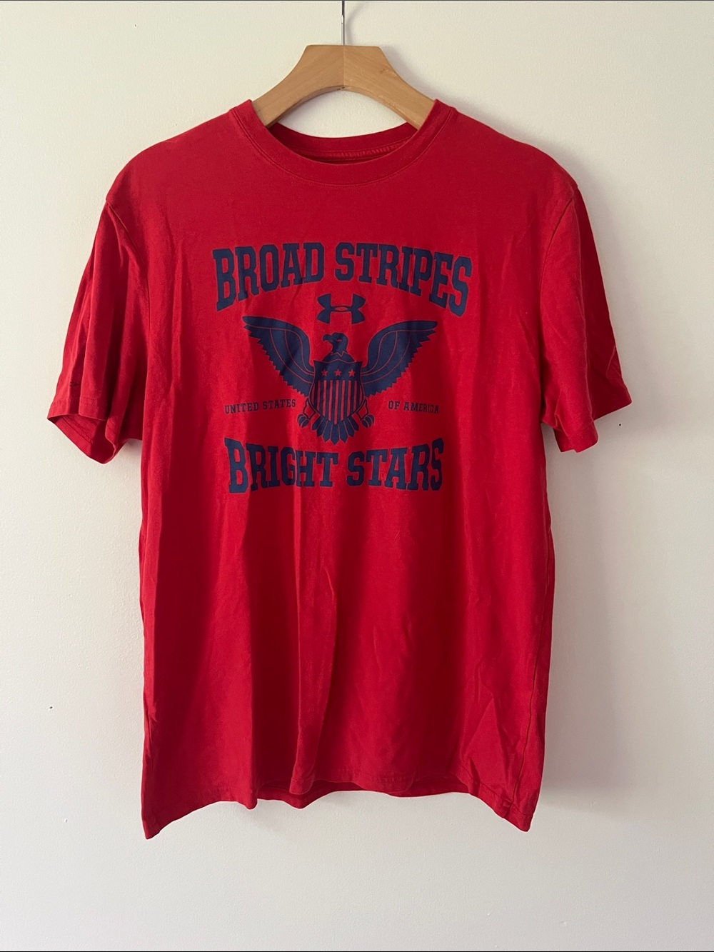Under Armour Red Short Sleeve Graphic Tee with Navy Print USA